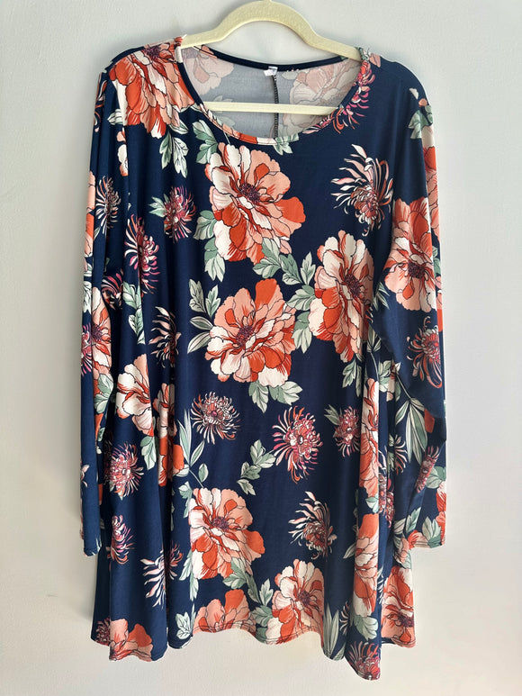 SECONDHAND 4X - CRC Navy & Orange Floral Swing Tunic