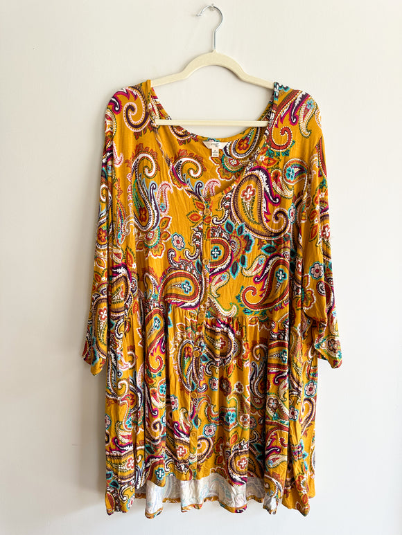 SECONDHAND 5X - Terra & Sky Mustard Paisley Top